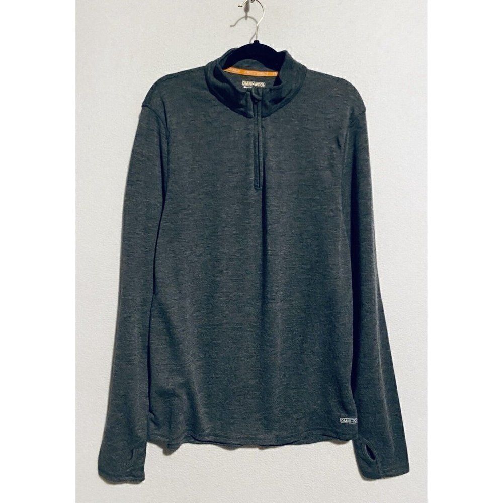 Omni Wool Shirt Mens XL Gray Quarter Zip Pullover Base Layer Thumbholes Outdoor